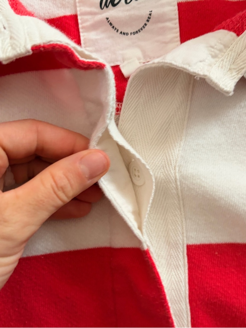 aerie Oversized Rugby Polo Top - Red & White Medium - Picture 7 of 11
